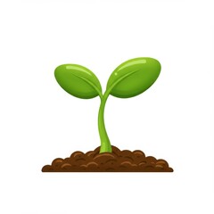 Vibrant Green Sprout Emerging from Rich Brown Soil in White Background