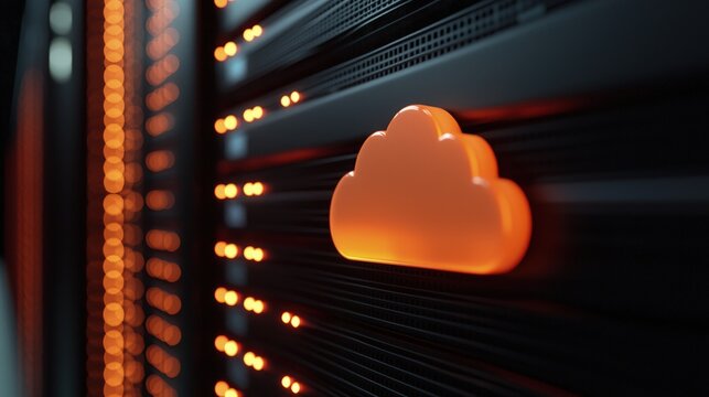 Cloud server rack in data center with IT infrastructure and AI computing for network storage, cybersecurity, digital security, and modern enterprise solutions