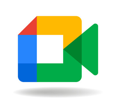 Google Meet logo sign with shadow, isolated on transparent background. High image resolution. Google Meet is a video communication service