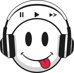 Playful cartoon face enjoys music with cool headphones a fun design for digital music lovers