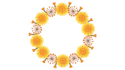 Vibrant yellow floral wreath offers cheerful spring and summer celebration border design elements