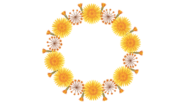 Vibrant yellow floral wreath offers cheerful spring and summer celebration border design elements