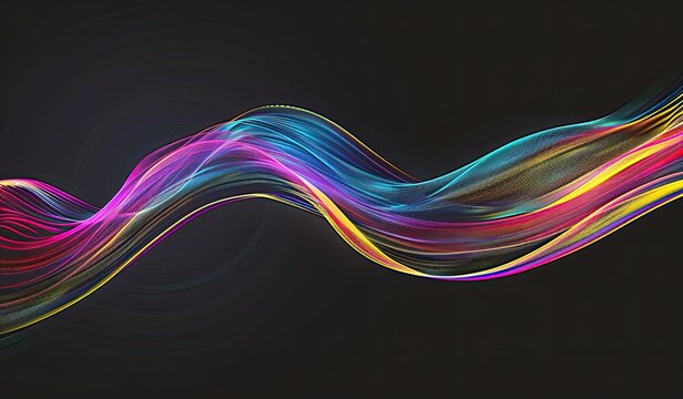 Abstract flowing multicolored lines on dark background, creating a dynamic and vibrant wave-like effect