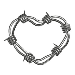 Punk rock heart shape framed with barbed wire showcasing a blend of grit and raw emotion in a military style.