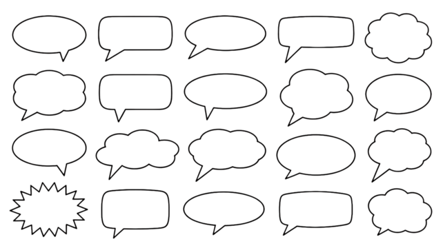 Diverse speech bubbles and thought clouds for dynamic communication and creative expression