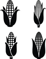 Corn Cob Vector Set – Black and White Silhouette Icons for Organic Design
