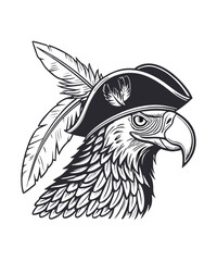 Fototapeta premium Eagle Pirate With Feathers, Hands Drawing Vector
