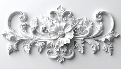 an elegant marble baroque floral flourish with ornate leaves and high-relief carving, classic decorative design in rococo style