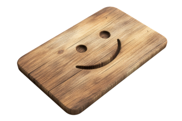 Carved wooden smiley face isolated on transparent background