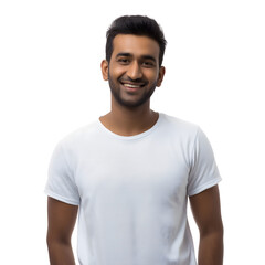 Fototapeta premium smiling person in white t-shirt isolated on white background