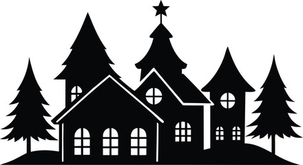 Fototapeta premium Christmas village houses silhouette vector illustration