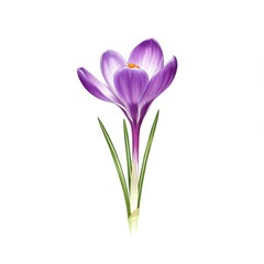 Fototapeta premium Single Crocus Flower in Watercolor Style with Detailed Petals on White Background