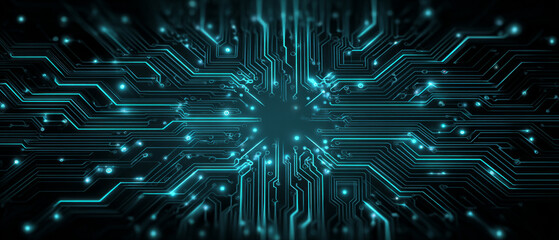 Obraz premium Glowing blue electronic circuit board background