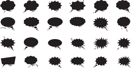 Comic Speech and Thought Bubble Vector Set – Halftone Doodle Callout, Chat, Dialogue, Message and Communication Icons Collection