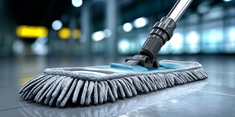 Mop Cleaning Shiny Floor in Modern Building