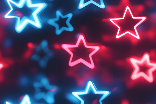 Abstract Bokeh with Star Shapes in Patriotic Colors for 4th of july Independence Day. Seamless Pirn Wallpaper Card.
