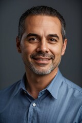 Fototapeta premium Professional Headshot of a Confident Latino Researcher in a Modern Medical Clinic Environment
