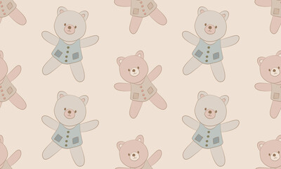 Obraz premium Seamless Cute Teddy Bear Pattern in Soft Beige and Blue Tones Baby Nursery Kids Design