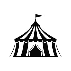 Classic striped circus tent with flag and entrance