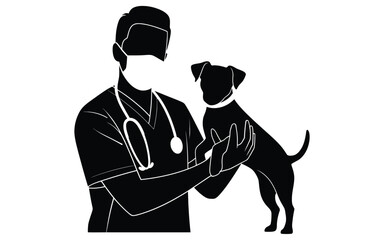 Veterinarian holding a dog silhouette
