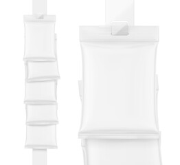Blank realistic pillow bag with hang slot mockup. Front view. Vector illustration isolated on white background. Perfect to create your final pack shot. EPS10.