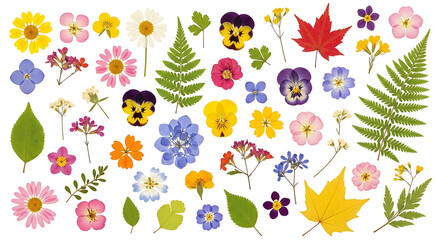 Obraz premium Colorful Pressed Flower Collection – PNG Design Element Set on Transparent Background