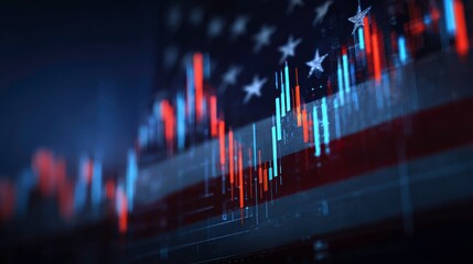 Abstract Visualization of Stock Market Trends with American Flag Background