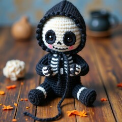 Little skeleton knitting with black yarn
