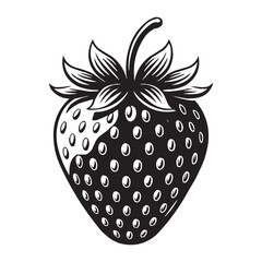 Black and White Strawberry Vector Illustration – Vintage Engraving Style