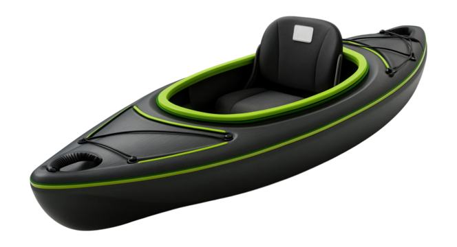 Single-seat recreational kayak with a flat bottom for stability in calm waters - Powered by Adobe