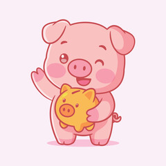 Cartoon Pig Holding Piggy Bank Illustration