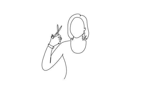 Haircut concept. Single line draw design. Full length animation illustration. High quality 4k footage