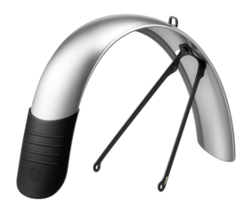 Polished aluminum front fender with rubber mudguard for urban commuting