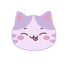 Cute Happy Cat Face with Tongue Out Cartoon Doodle PNG Clipart