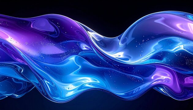 Liquid Glass Waves – flowing translucent waves of electric blue and violet glassy textures, shimmering like digital water in zero gravity.