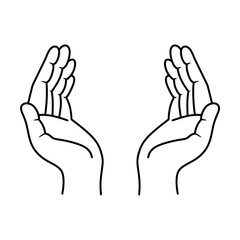 Image of hands of a believer praying to God, two hands praying, symbol of Islam, Muslim praying, Hands giving symbol of receiving vector illustration on white background