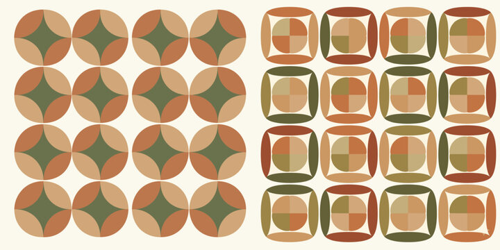 Flat minimalist seamless pattern inspired by traditional Indonesian batik motifs. Geometric ornament design in earthy muted colors