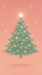 Fototapeta premium [floating christmas tree in pastel red sky with subtle sparkles and gentle shine mobile wallpaper]