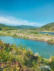 River Winds Past Distant Bridge