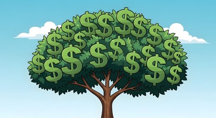 Money Tree Illustration Symbol of Wealth, Growth, and Financial Success