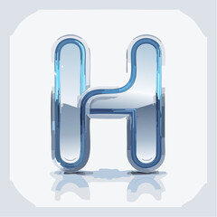 Glossy 3D chrome letter H with curved metallic lines in Y2K techno style