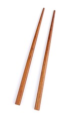 Pair of wooden chopsticks against white background