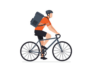 Naklejka premium Delivery person on a bicycle with a large backpack