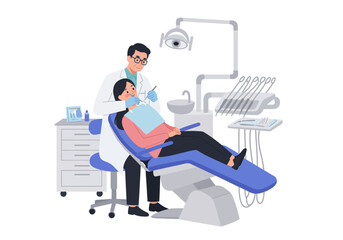 Dentist examining a patients teeth in a dental chair