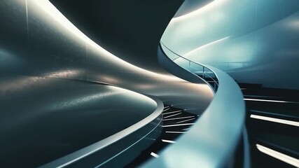 A spiral staircase in a modern building with a bright blue sky background, perfect for commercial or residential interior design