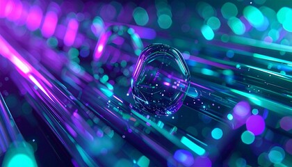 Crystal Nanotubes – ultra-close abstract view of nano-scale tubes made of iridescent glass, glowing in electric purple and teal.