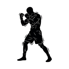 Dynamic silhouette of a boxer in fighting stance ready for combat powerful athletic figure in action capturing the intensity of the sport vector