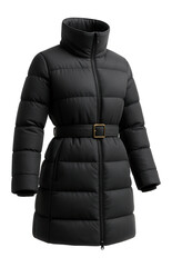 Naklejka premium Belted down coat with high funnel neck and concealed zip