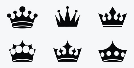 Collection of royal crown silhouettes in black vector shapes royalty concept