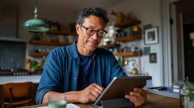 Man using laptop at home.